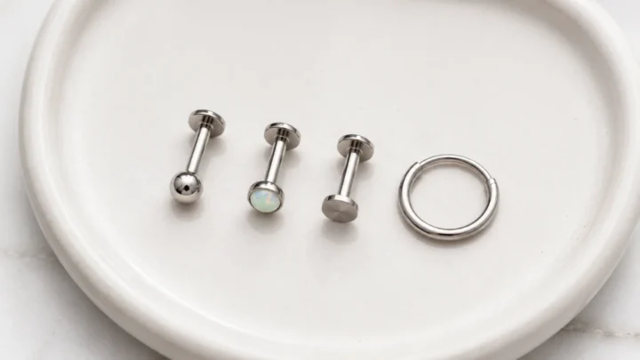 implant-grade titanium helix jewellery options — flat-back studs and small hoops