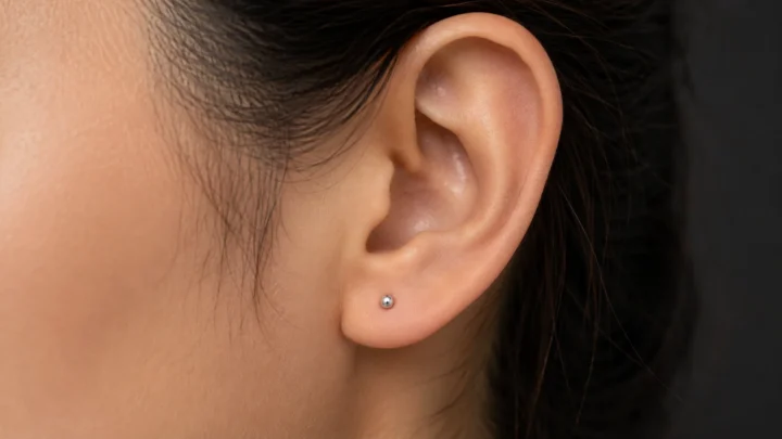 healed ear piercing with no redness or swelling — sign of proper piercing aftercare